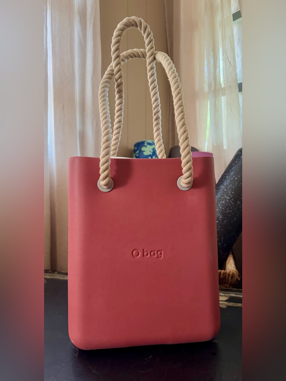 O bag Large Coral Pink Tote with Rope Handles